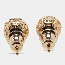 Pre Owned Dior Cannage Faux Pearl Gold Tone Earrings