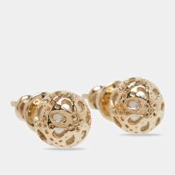 Pre Owned Dior Cannage Faux Pearl Gold Tone Earrings