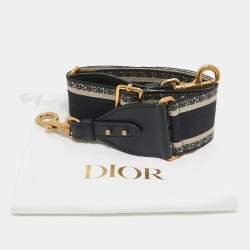 Dior Navy Blue Embroidered Canvas and Leather Shoulder Bag Strap