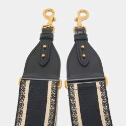 Dior Navy Blue Embroidered Canvas and Leather Shoulder Bag Strap