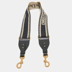 Dior Navy Blue Embroidered Canvas and Leather Shoulder Bag Strap