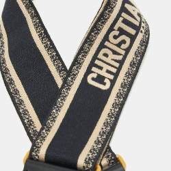 Dior Navy Blue Embroidered Canvas and Leather Shoulder Bag Strap