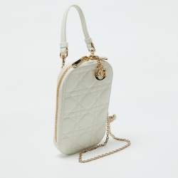 Dior White Cannage Leather Lady Dior Call'in Dior Phone Holder