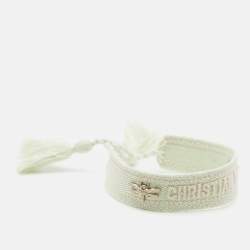Pre Owned Dior J'Adior Bee Woven Fabric Gold Tone Bee Bracelet