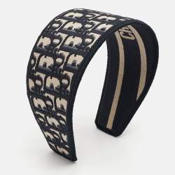Pre Owned Dior Navy Blue Oblique Jacquard Headband 