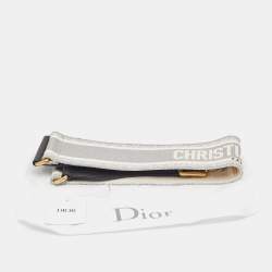 Dior Grey/Black Logo Embroidered Canvas And Black Leather Saddle Belt 80CM