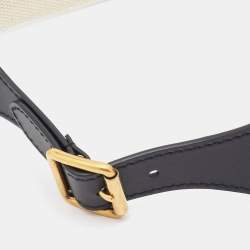 Dior Grey/Black Logo Embroidered Canvas And Black Leather Saddle Belt 80CM