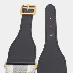 Dior Grey/Black Logo Embroidered Canvas And Black Leather Saddle Belt 80CM