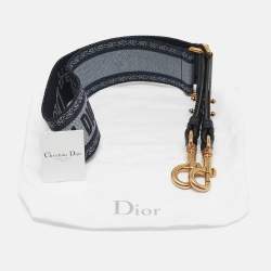 Dior Navy Blue/Black Embroidered Canvas and Leather Adjustable Shoulder Bag Strap