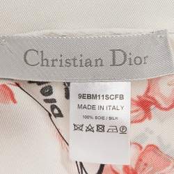 Dior White Floral Hello Dior Print Silk Bandana Scarf 
