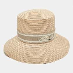 Pre Owned Christian Dior Beige Logo Detail Hemp Straw Dioresort Hat Size 58