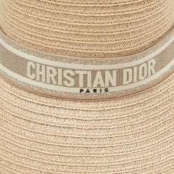Pre Owned Christian Dior Beige Logo Detail Hemp Straw Dioresort Hat Size 58