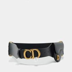 Dior Black Leather Saddle Pouch Waist Belt 85CM
