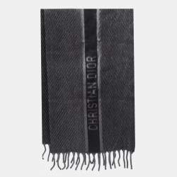 Pre Owned Christian Dior Grey Camel wool Fringed Scarf