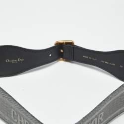 Pre Owned Dior Grey/Black Embroidered Canvas and Leather Waist Belt 75 CM