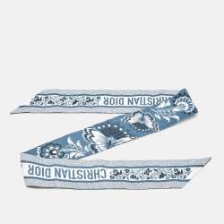 Pre Owned Dior Blue Butterfly Print Silk Mitzah Scarf 