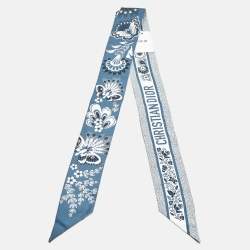 Pre Owned Dior Blue Butterfly Print Silk Mitzah Scarf 