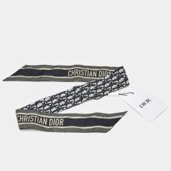 Pre Owned Christian Dior Navy Blue Toile de Jouy Silk Bandeau Scarf