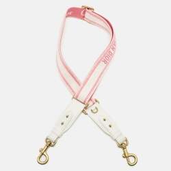 Pre Owned Dior Neon Pink/White Embroidered Canvas and Leather Bag Shoulder Strap