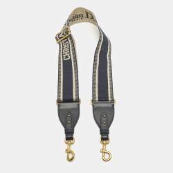 Pre Owned Dior Bag Shoulder Strap Navy Blue/Beige Embroidered Canvas and Leather 