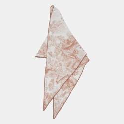 Pre Owned Dior White/Blush Pink Toile de Jouy Sauvage Silk Diamond Scarf