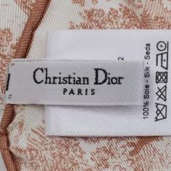 Pre Owned وشاح ديور حرير أبيض / وردي خدود منقوش جو سانفاج