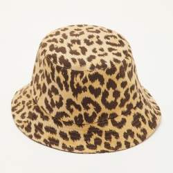 Pre Owned Dior Beige Oblique Leopard Pattern Reversible Bucket Hat Size 57