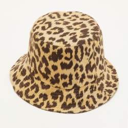 Pre Owned Dior Beige Oblique Leopard Pattern Reversible Bucket Hat Size 57