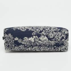 Pre Owned Dior 30 Montaigne Toile de Jouy Reverse Beauty Pouch Navy Blue Canvas