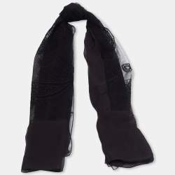 Pre Owned Dior Black Paisley Embroidered Silk & Tulle Scarf 