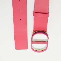 Pre Owned Dior Pink Smooth Leather CD Logo Waist Belt 75CM