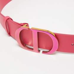 Pre Owned Dior Pink Smooth Leather CD Logo Waist Belt 75CM