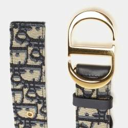 Pre Owned Dior Navy Blue Oblique Canvas 30 Montaigne Reversible Belt 75CM