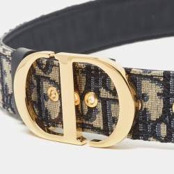 Pre Owned Dior Navy Blue Oblique Canvas 30 Montaigne Reversible Belt 75CM