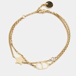 Dior Petit CD Crystal Star Charm Gold Tone Double Chain Bracelet