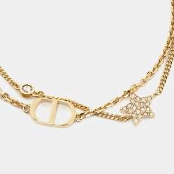 Dior Petit CD Crystal Star Charm Gold Tone Double Chain Bracelet