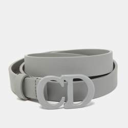 Dior Grey Matte Leather Saddle Slim Belt 80CM
