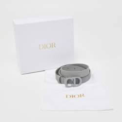 Dior Grey Matte Leather Saddle Slim Belt 80CM
