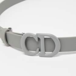Dior Grey Matte Leather Saddle Slim Belt 80CM