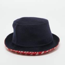 Dior Navy Blue/Red Oblique Wool Reversible Dior Chic Hat Size 57