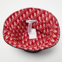 Dior Navy Blue/Red Oblique Wool Reversible Dior Chic Hat Size 57