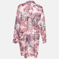 Pre Owned Dior Pink Toile de Jouy Voyage Cotton Long Sleeve Blouse L