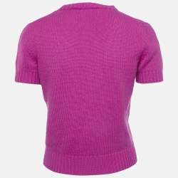 Pre Owned Christian Dior Pink Logo Intarsia Cashmere Short Sleeve Sweater S