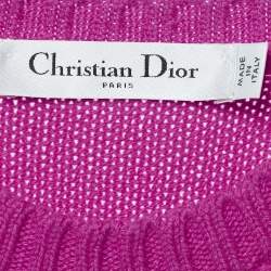 Pre Owned Christian Dior Pink Logo Intarsia Cashmere Short Sleeve Sweater S