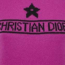 Pre Owned Christian Dior Pink Logo Intarsia Cashmere Short Sleeve Sweater S