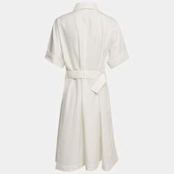 Pre Owned Christian  Dior White Cotton Blend Belted Shirtdress XL