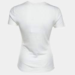 Pre Owned Christian Dior White Floral Printed Cotton Knit T-Shirt M