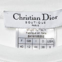 Pre Owned Christian Dior White Floral Printed Cotton Knit T-Shirt M