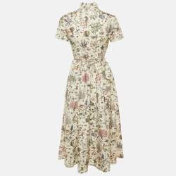 Pre Owned Dior Cream Insect Print Cotton & Silk Midi Dress M