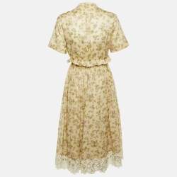 مملوكة مسبقًا Dior Beige Floral Print Cotton Lace Trim Midi Dress M